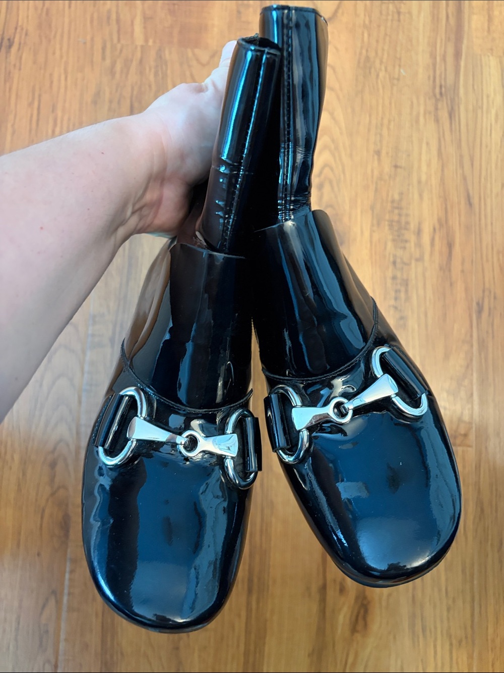 Jeffrey Campbell Women’s Black Patent Leather Slip On Booties with Buckle,size 8 - Picture 4 of 10